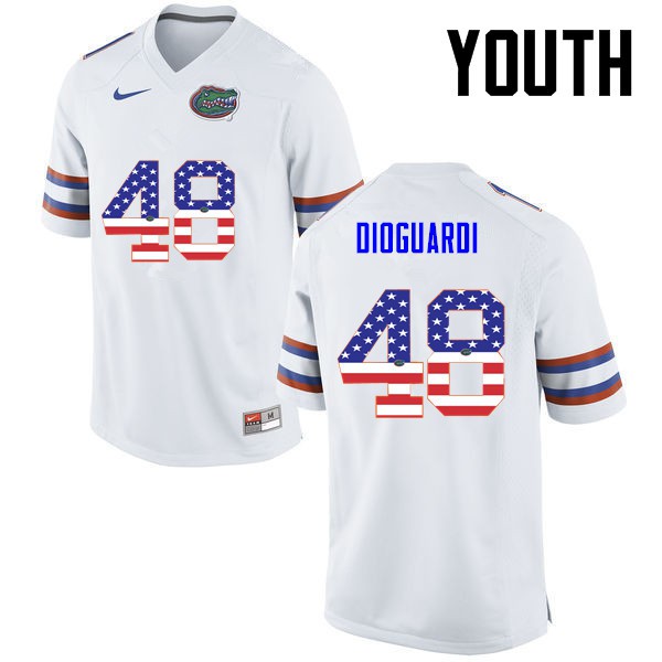 Florida Gators Youth #48 Brett DioGuardi College Football Jersey USA Flag Fashion White